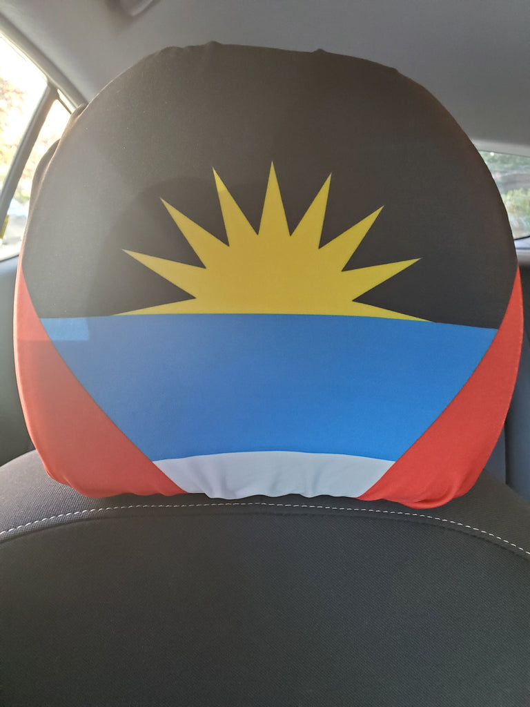 Antigua & Barbuda Flag Car Headrest Covers (1 Set of 2) - CARNIVAL MODE