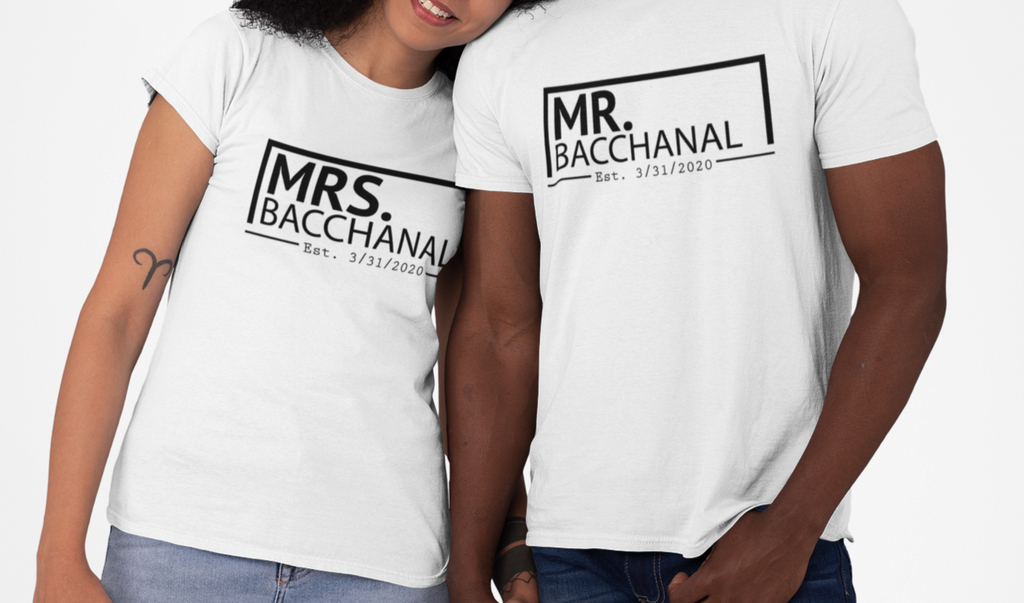 Mr. and Mrs Bacchanal Couples T-Shirts by greatmagazineracks - greatmagazineracks